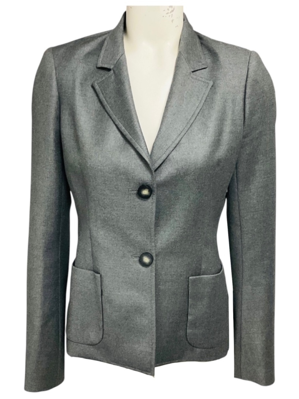 BALENCIAGA GREY TWO BUTTON WOOL BLAZER JACKET
